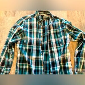 J. Crew teal black plaid - M